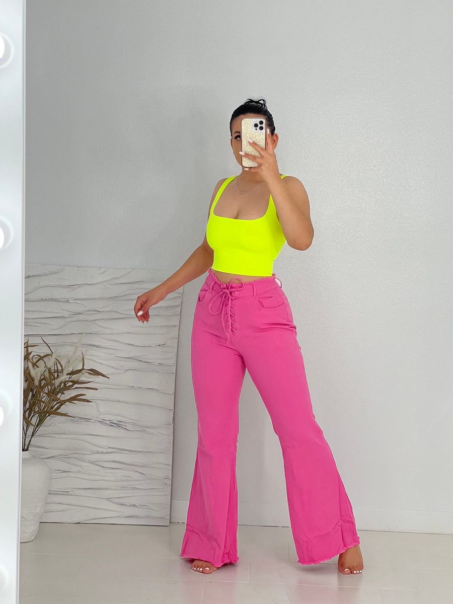 Mena Lace Wide Leg Pants - Neon Pink – REBDOLLS