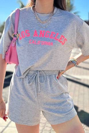Los Angeles Grey 2 Piece Shorts Set - Style Baby OMG Fashion Boutique - Stylebabyomg - Buy - Aesthetic Baddie Outfits - Babyboo - OOTD - Shie 