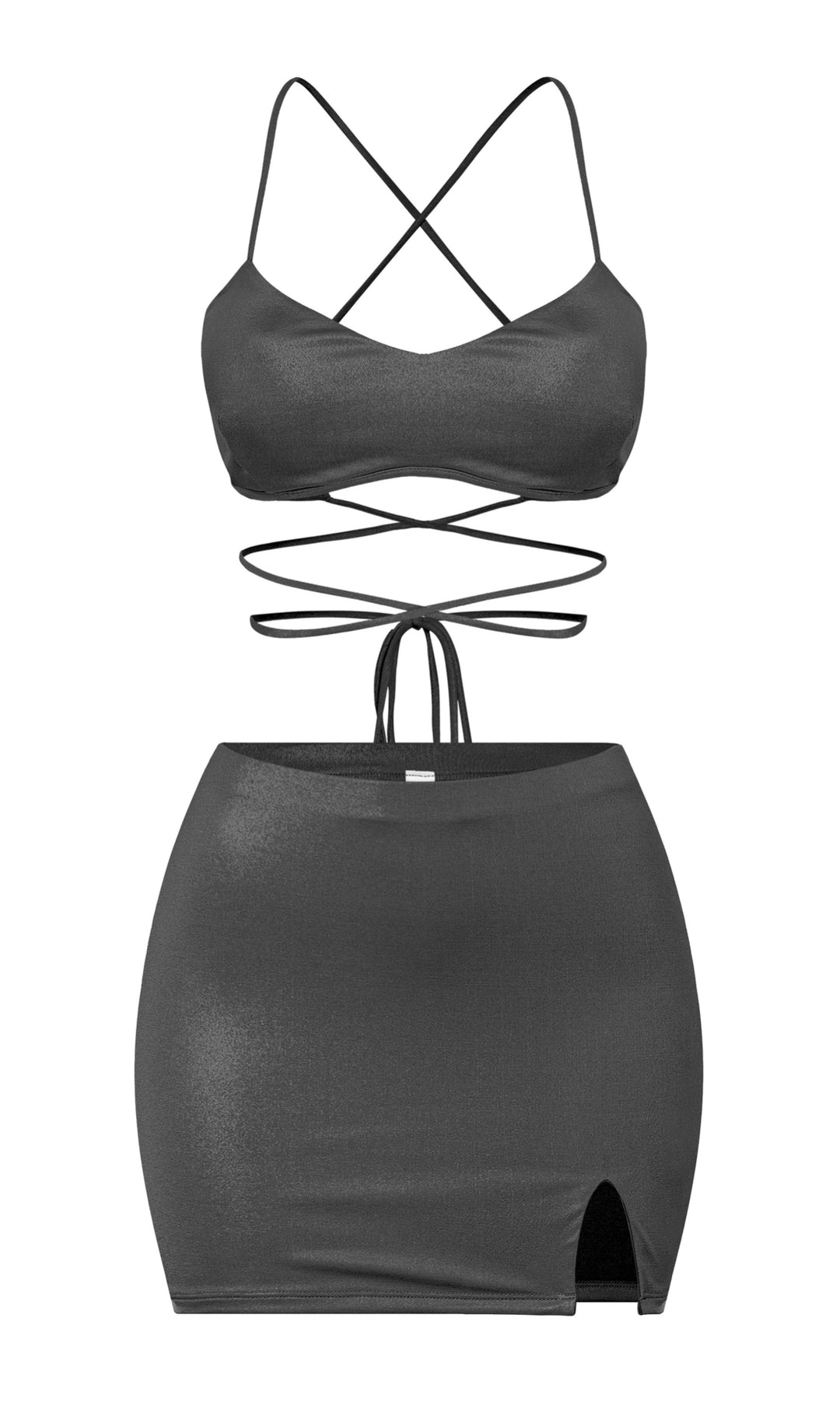 Azelia Sleeveless Crop Top & Mini Skirt W/ Slit Set