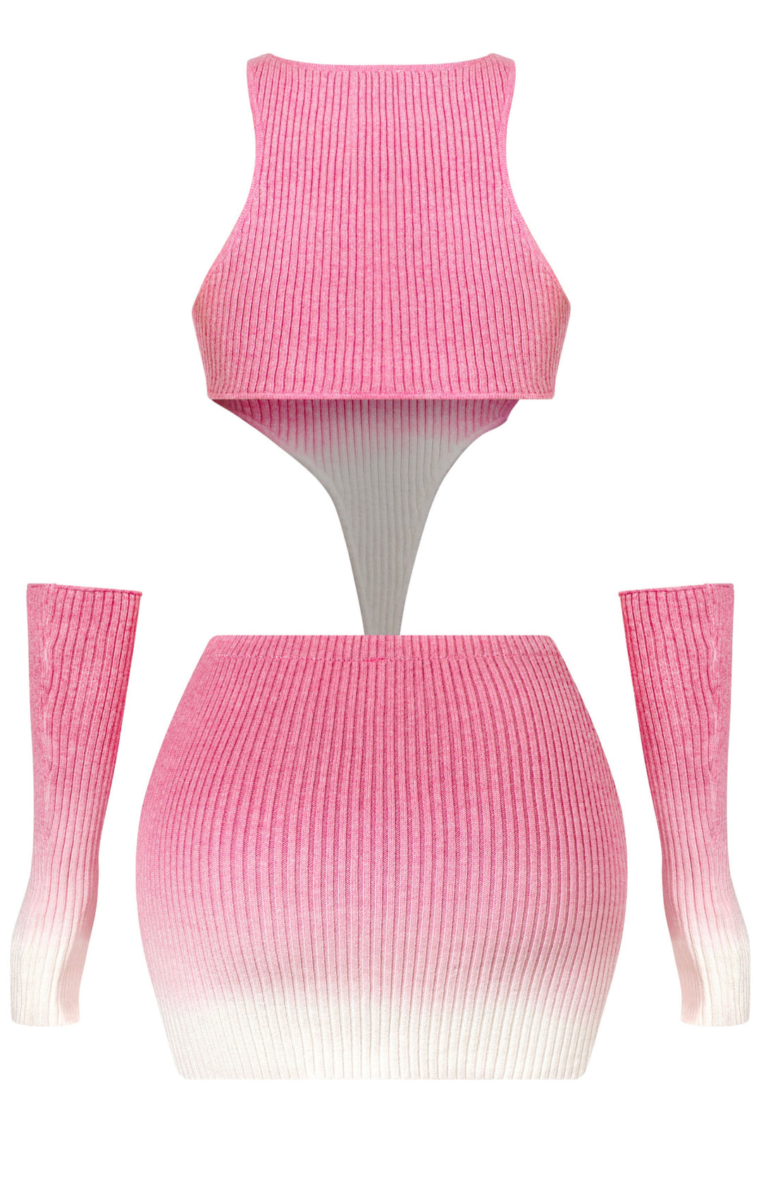 Natalie Crop Top & Mini Skirt Ombre Ribbed Knit Set