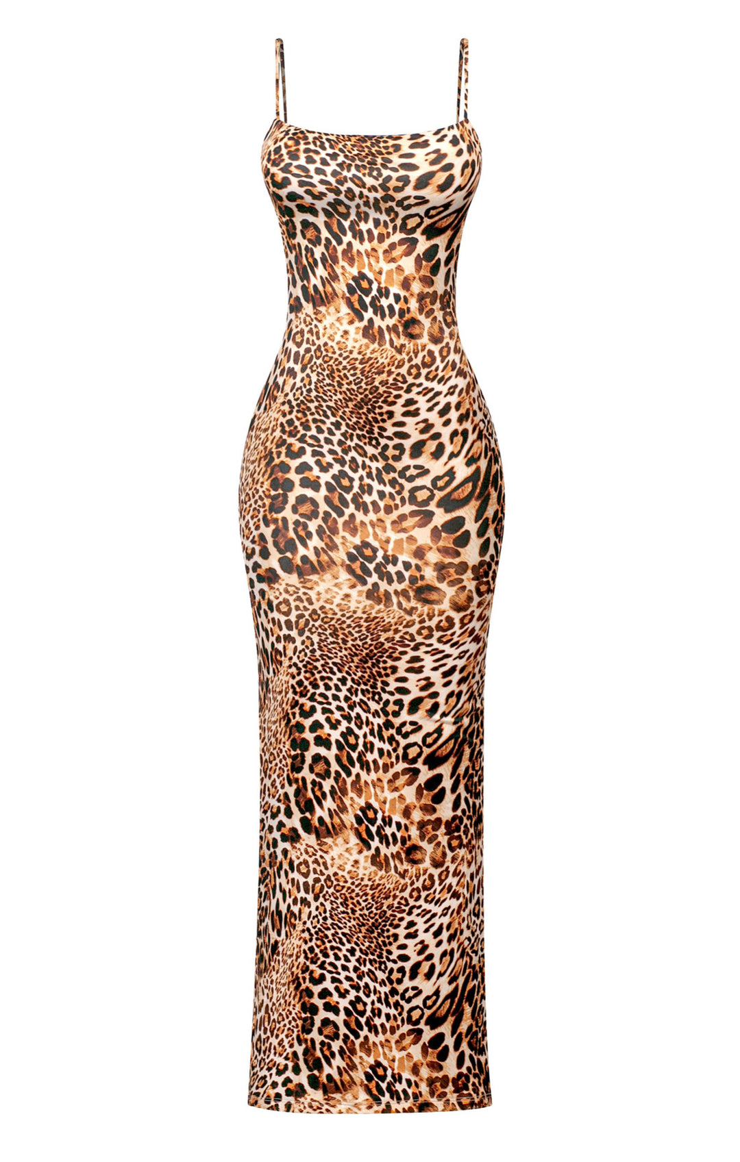 Brenda Sleeveless Cami Bodycon Leopard Maxi Dress