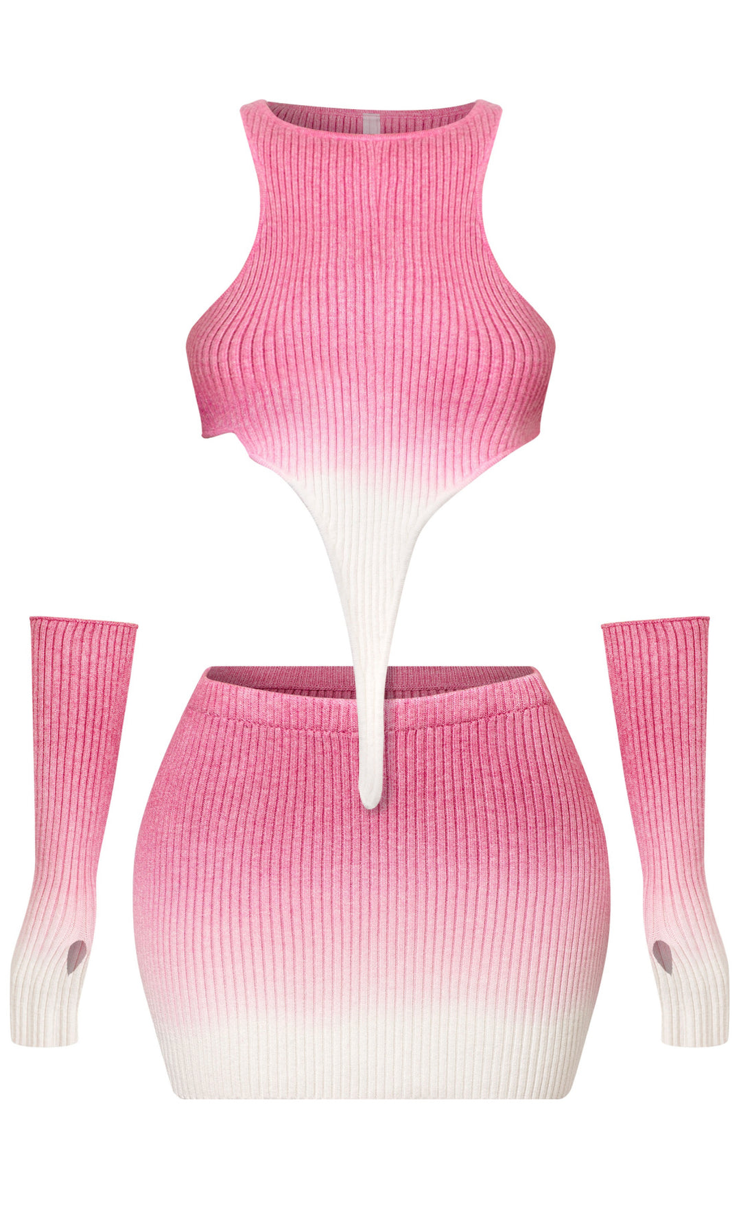 Natalie Crop Top & Mini Skirt Ombre Ribbed Knit Set