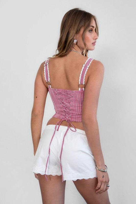 Emelie gingham milkmaid corset top