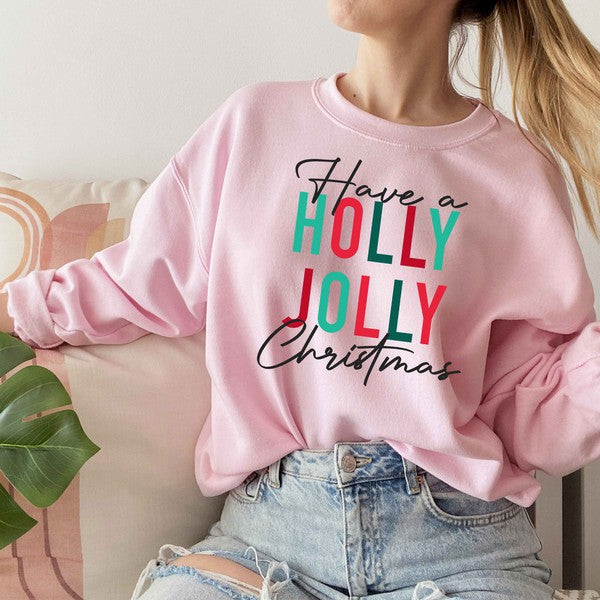 Holly Jolly Christmas Sweatshirt - Style Baby OMG Fashion Boutique - Stylebabyomg - Buy - Aesthetic Baddie Outfits - Babyboo - OOTD - Shie 