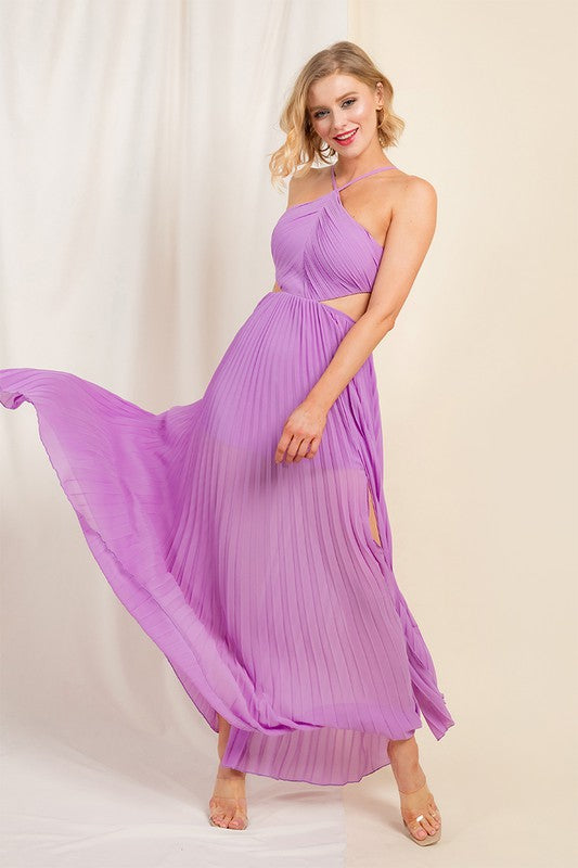 Beachside Halter Cut Out A-line Pleated Dress (Lavender) - Style Baby OMG Fashion Boutique - Stylebabyomg - Buy - Aesthetic Baddie Outfits - Babyboo - OOTD - Shie 
