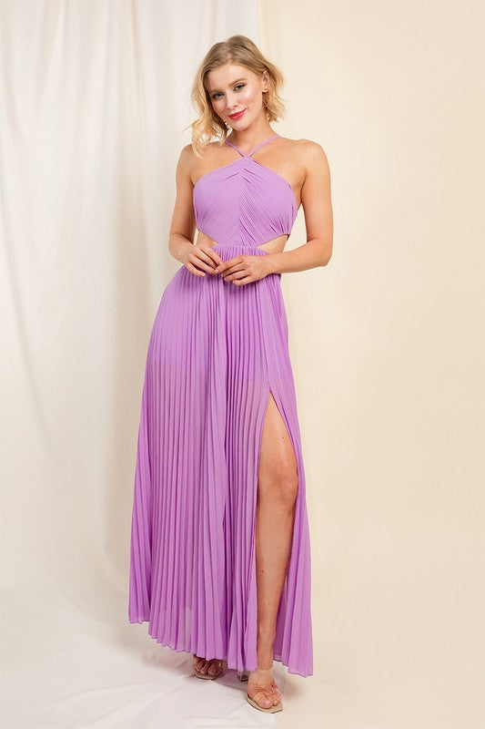 Beachside Halter Cut Out A-line Pleated Dress (Lavender) - Style Baby OMG Fashion Boutique - Stylebabyomg - Buy - Aesthetic Baddie Outfits - Babyboo - OOTD - Shie 