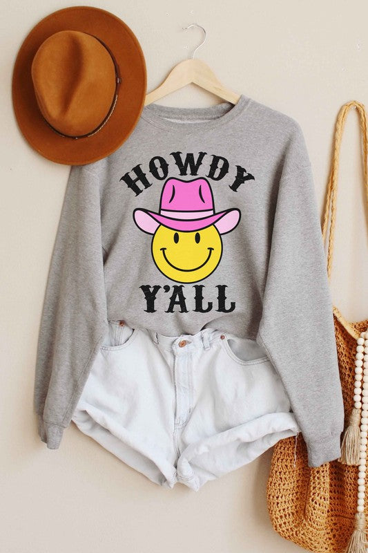 HOWDY YALL SMILEY GRAPHIC SWEATSHIRT PLUS SIZE - Style Baby OMG Fashion Boutique - Stylebabyomg - Buy - Aesthetic Baddie Outfits - Babyboo - OOTD - Shie 