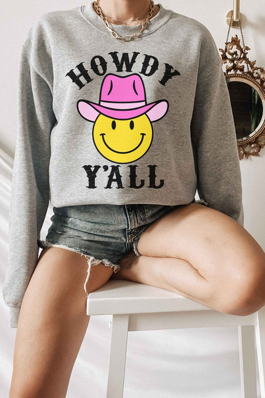 HOWDY YALL SMILEY GRAPHIC SWEATSHIRT PLUS SIZE - Style Baby OMG Fashion Boutique - Stylebabyomg - Buy - Aesthetic Baddie Outfits - Babyboo - OOTD - Shie 