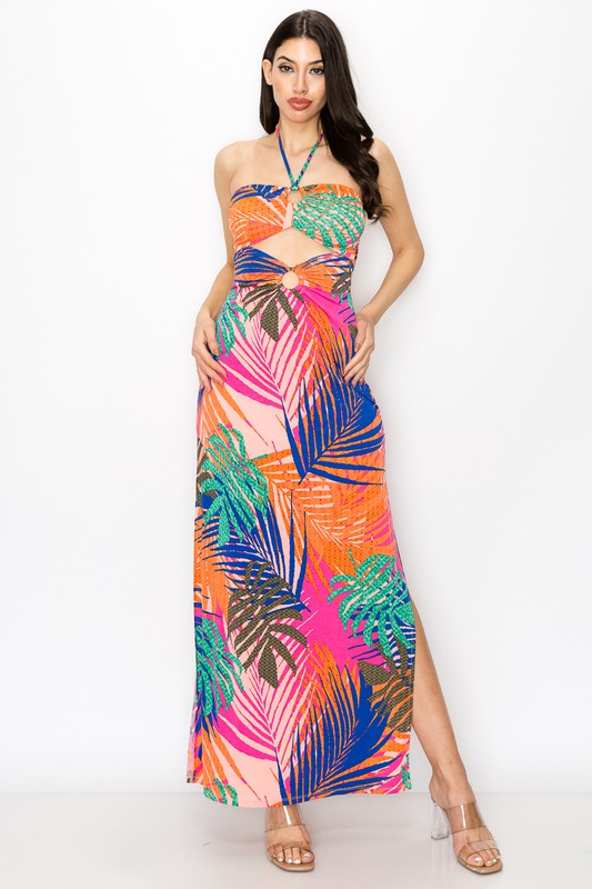 Sexsi Tropical Halter Maxi Dress - Style Baby OMG Fashion Boutique - Stylebabyomg - Buy - Aesthetic Baddie Outfits - Babyboo - OOTD - Shie 