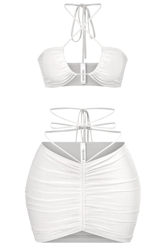 Summer Nights Away Criss Cross Crop Top And Skirt Set (White) - Style Baby OMG Fashion Boutique - Stylebabyomg - Buy - Aesthetic Baddie Outfits - Babyboo - OOTD - Shie 
