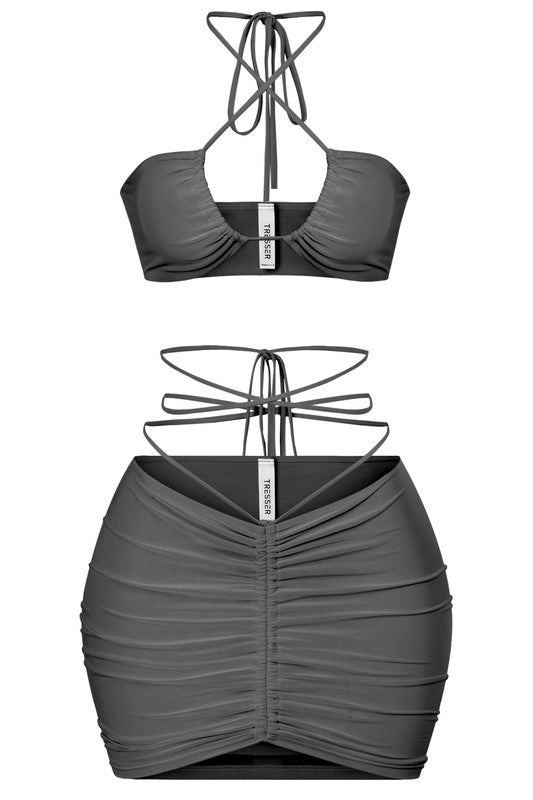 Summer Nights Away Criss Cross Crop Top And Skirt Set (Black) - Style Baby OMG Fashion Boutique - Stylebabyomg - Buy - Aesthetic Baddie Outfits - Babyboo - OOTD - Shie 