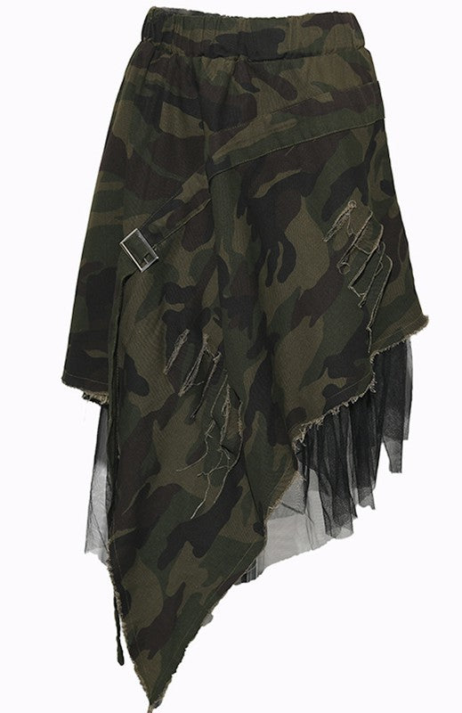 Camo - Tulle Trim Asymmetrical Skirt - Style Baby OMG Fashion Boutique - Stylebabyomg - Buy - Aesthetic Baddie Outfits - Babyboo - OOTD - Shie 