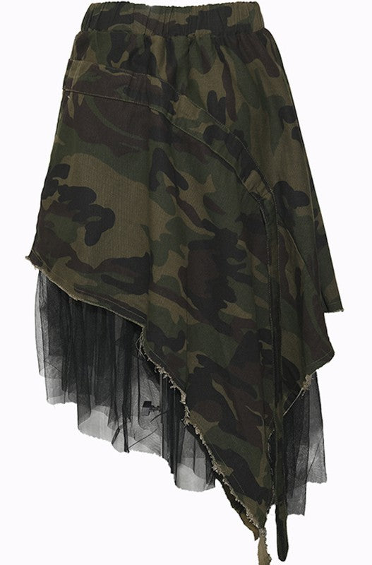 Camo - Tulle Trim Asymmetrical Skirt - Style Baby OMG Fashion Boutique - Stylebabyomg - Buy - Aesthetic Baddie Outfits - Babyboo - OOTD - Shie 