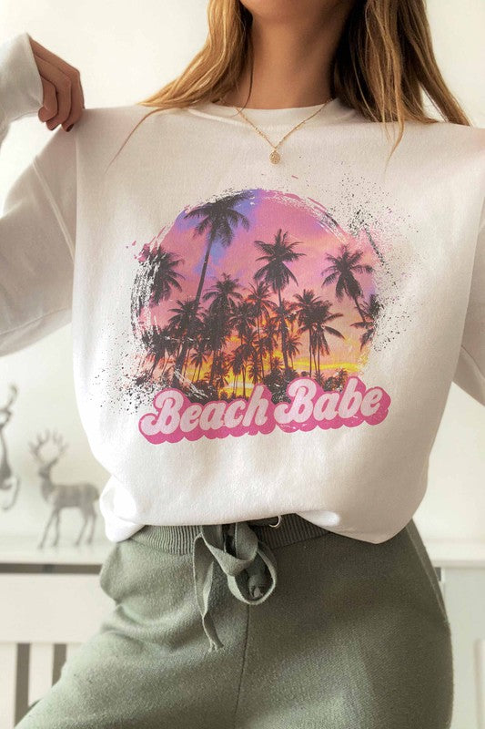 BEACH BABE SUMMER SUNSET GRAPHIC SWEATSHIRT - Style Baby OMG Fashion Boutique - Stylebabyomg - Buy - Aesthetic Baddie Outfits - Babyboo - OOTD - Shie 