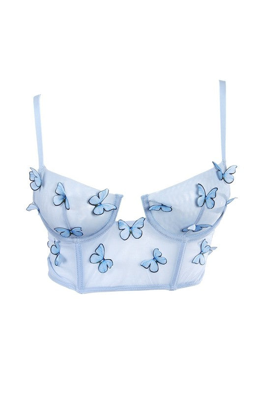Kendall Butterfly Corset Top (Blue) - Style Baby OMG Fashion Boutique - Stylebabyomg - Buy - Aesthetic Baddie Outfits - Babyboo - OOTD - Shie 