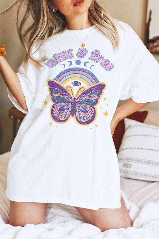 WILD AND FREE BUTTERFLY  GRAPHIC TEE - Style Baby OMG Fashion Boutique - Stylebabyomg - Buy - Aesthetic Baddie Outfits - Babyboo - OOTD - Shie 