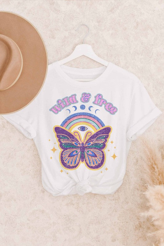 WILD AND FREE BUTTERFLY  GRAPHIC TEE - Style Baby OMG Fashion Boutique - Stylebabyomg - Buy - Aesthetic Baddie Outfits - Babyboo - OOTD - Shie 