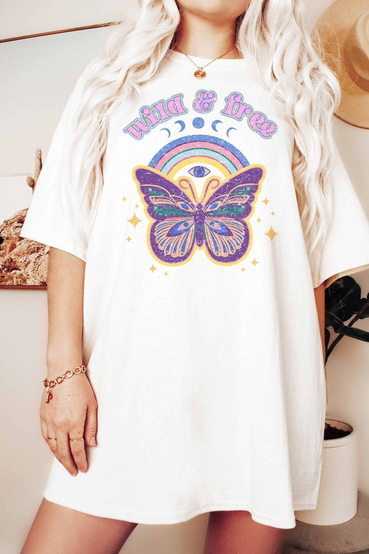 WILD AND FREE BUTTERFLY GRAPHIC TEE PLUS SIZE - Style Baby OMG Fashion Boutique - Stylebabyomg - Buy - Aesthetic Baddie Outfits - Babyboo - OOTD - Shie 