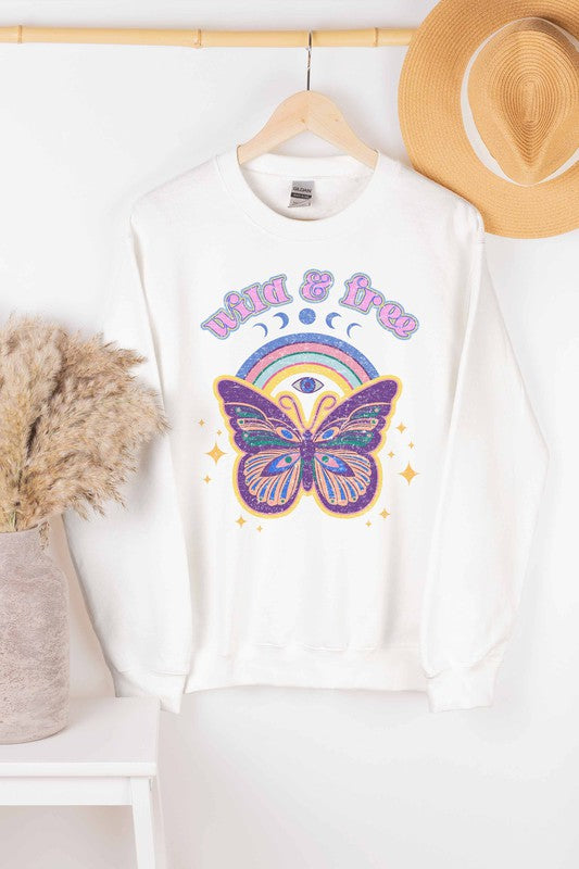 WILD AND FREE BUTTERFLY GRAPHIC SWEATSHIRT - Style Baby OMG Fashion Boutique - Stylebabyomg - Buy - Aesthetic Baddie Outfits - Babyboo - OOTD - Shie 