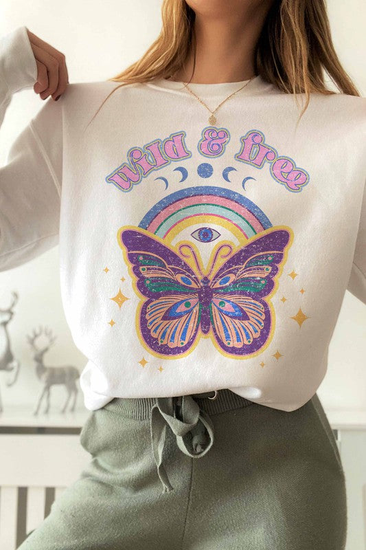 WILD AND FREE BUTTERFLY GRAPHIC SWEATSHIRT - Style Baby OMG Fashion Boutique - Stylebabyomg - Buy - Aesthetic Baddie Outfits - Babyboo - OOTD - Shie 