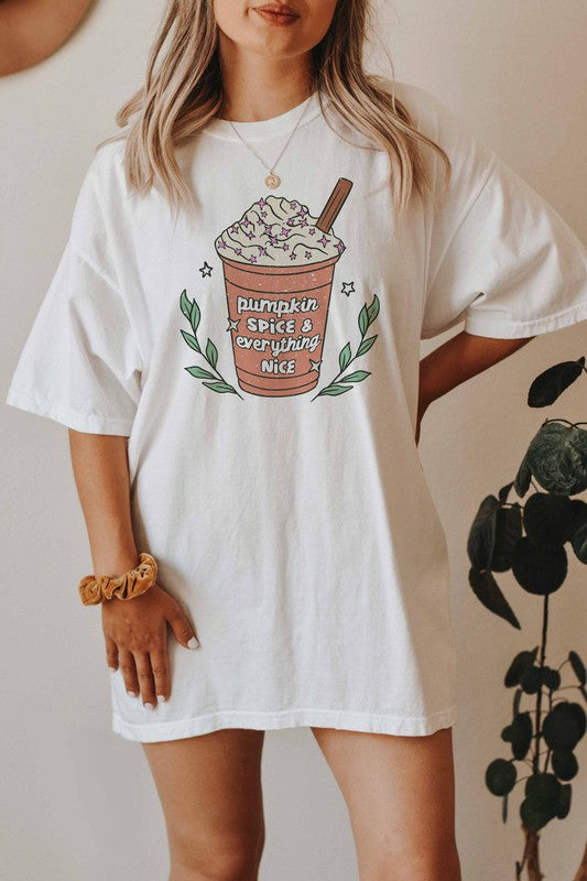 PUMPKIN SPICE & EVERYTHING NICE GRAPHIC TEE - Style Baby OMG Fashion Boutique - Stylebabyomg - Buy - Aesthetic Baddie Outfits - Babyboo - OOTD - Shie 