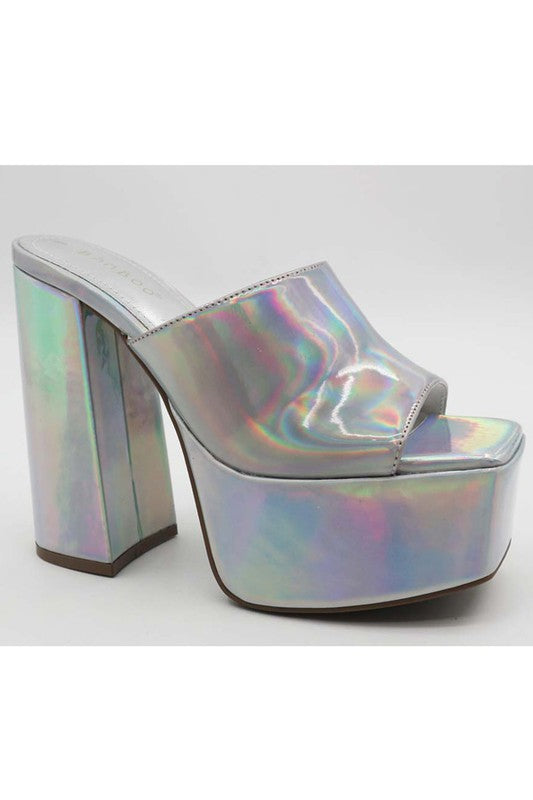 SM Platform Mules (Silver Holographic) - Style Baby OMG Fashion Boutique - Stylebabyomg - Buy - Aesthetic Baddie Outfits - Babyboo - OOTD - Shie 