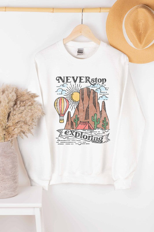 NEVER STOP EXPLORING GRAPHIC SWEATSHIRT - Style Baby OMG Fashion Boutique - Stylebabyomg - Buy - Aesthetic Baddie Outfits - Babyboo - OOTD - Shie 