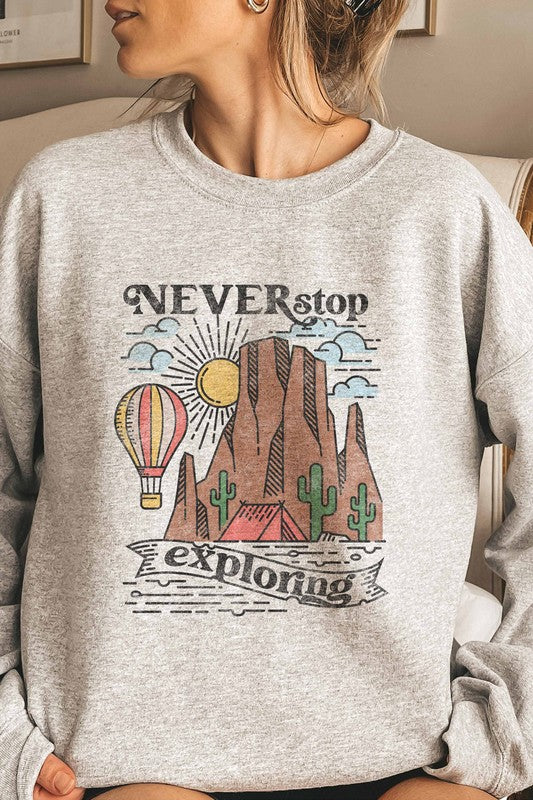 NEVER STOP EXPLORING GRAPHIC SWEATSHIRT - Style Baby OMG Fashion Boutique - Stylebabyomg - Buy - Aesthetic Baddie Outfits - Babyboo - OOTD - Shie 