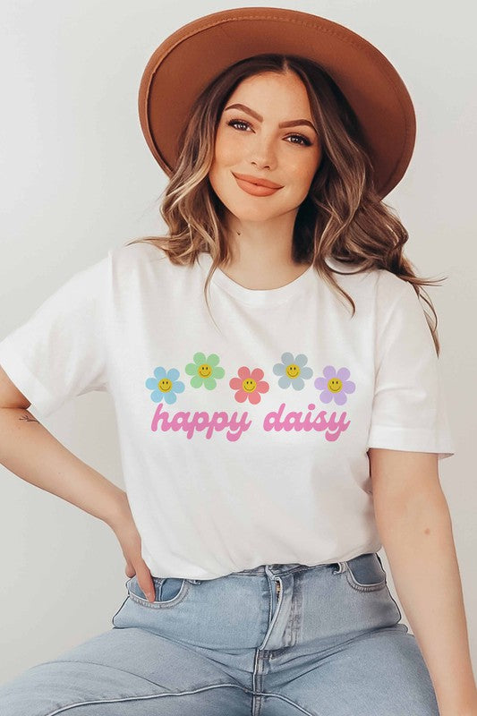 HAPPY DAISY GRAPHIC TEE - Style Baby OMG Fashion Boutique - Stylebabyomg - Buy - Aesthetic Baddie Outfits - Babyboo - OOTD - Shie 