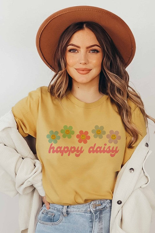 HAPPY DAISY GRAPHIC TEE PLUS SIZE - Style Baby OMG Fashion Boutique - Stylebabyomg - Buy - Aesthetic Baddie Outfits - Babyboo - OOTD - Shie 