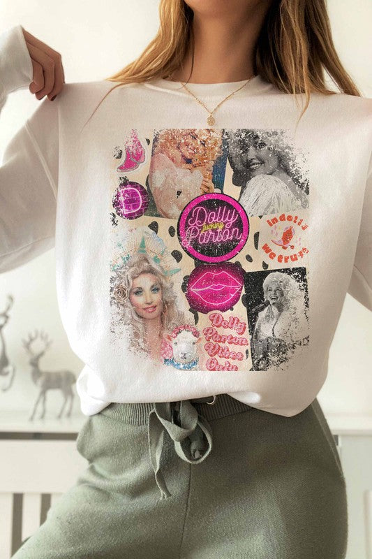 DOLLY PARTON COLLAGE GRAPHIC SWEATSHIRT PLUS SIZE - Style Baby OMG Fashion Boutique - Stylebabyomg - Buy - Aesthetic Baddie Outfits - Babyboo - OOTD - Shie 