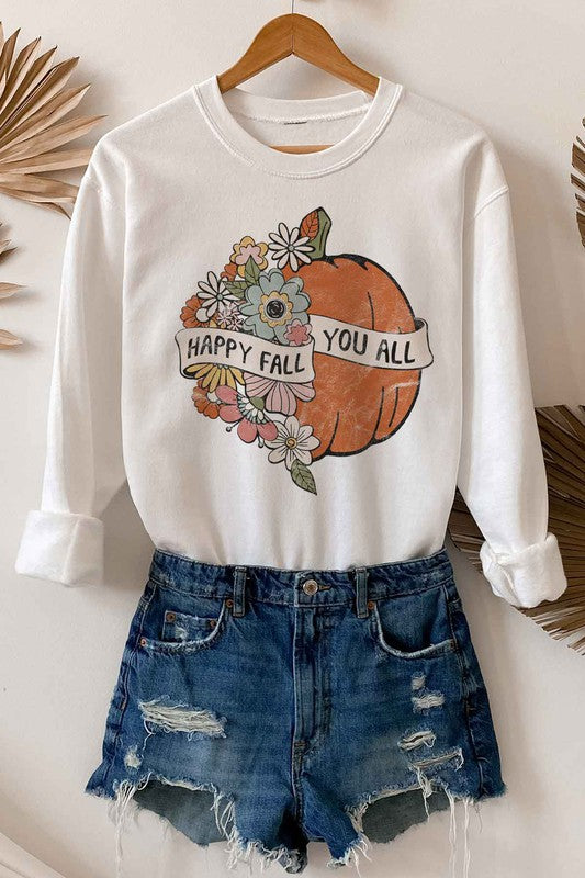 HAPPY FALL YOU ALL GRAPHIC SWEATSHIRT - Style Baby OMG Fashion Boutique - Stylebabyomg - Buy - Aesthetic Baddie Outfits - Babyboo - OOTD - Shie 