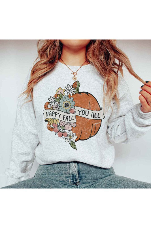 HAPPY FALL YOU ALL GRAPHIC SWEATSHIRT - Style Baby OMG Fashion Boutique - Stylebabyomg - Buy - Aesthetic Baddie Outfits - Babyboo - OOTD - Shie 