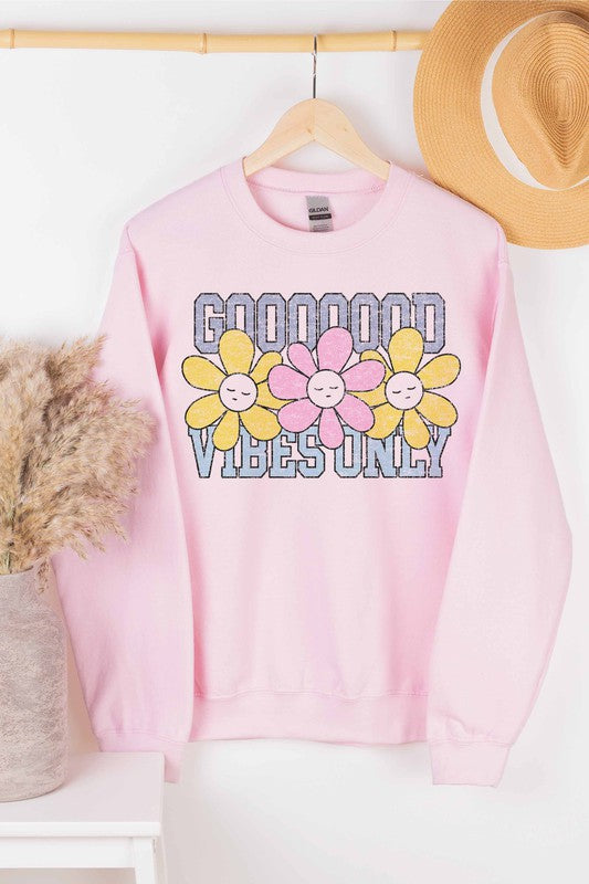 GOOD VIBES ONLY GRAPHIC SWEATSHIRT - Style Baby OMG Fashion Boutique - Stylebabyomg - Buy - Aesthetic Baddie Outfits - Babyboo - OOTD - Shie 
