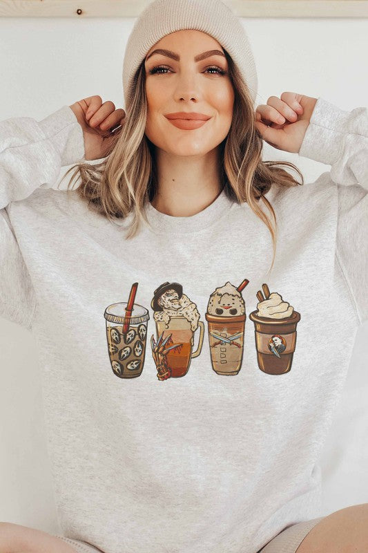 HORROR FALL COFFEE GRAPHIC SWEATSHIRT PLUS SIZE - Style Baby OMG Fashion Boutique - Stylebabyomg - Buy - Aesthetic Baddie Outfits - Babyboo - OOTD - Shie 