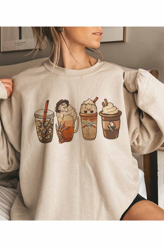 HORROR FALL COFFEE GRAPHIC SWEATSHIRT PLUS SIZE - Style Baby OMG Fashion Boutique - Stylebabyomg - Buy - Aesthetic Baddie Outfits - Babyboo - OOTD - Shie 