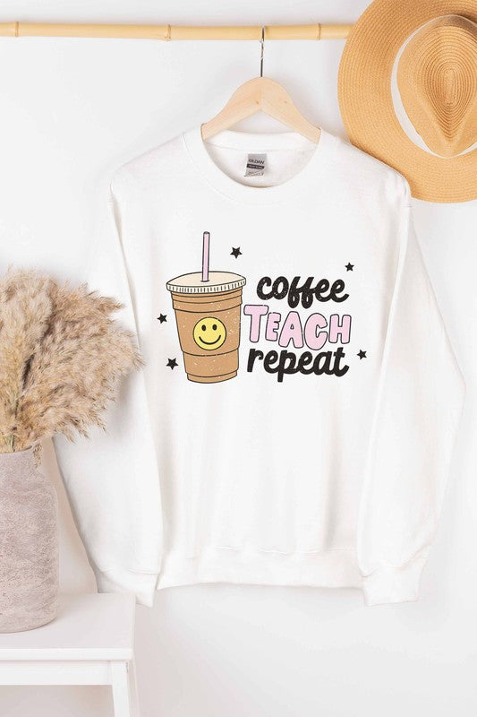 COFFEE TEACH REPEAT GRAPHIC SWEATSHIRT PLUS SIZE - Style Baby OMG Fashion Boutique - Stylebabyomg - Buy - Aesthetic Baddie Outfits - Babyboo - OOTD - Shie 