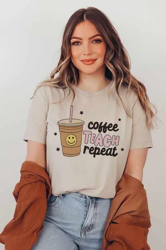 COFFEE TEACH REPEAT GRAPHIC TEE - Style Baby OMG Fashion Boutique - Stylebabyomg - Buy - Aesthetic Baddie Outfits - Babyboo - OOTD - Shie 