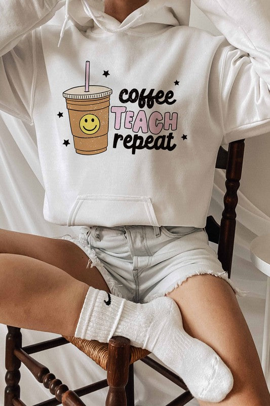 COFFEE TEACH REPEAT GRAPHIC HOODIE - Style Baby OMG Fashion Boutique - Stylebabyomg - Buy - Aesthetic Baddie Outfits - Babyboo - OOTD - Shie 