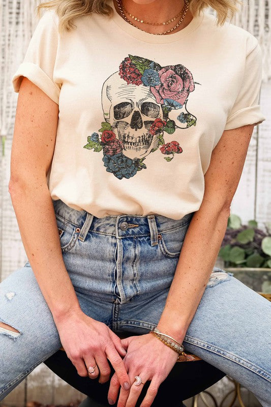 HORROR FALL FLOWERS GRAPHIC TEE PLUS SIZE - Style Baby OMG Fashion Boutique - Stylebabyomg - Buy - Aesthetic Baddie Outfits - Babyboo - OOTD - Shie 