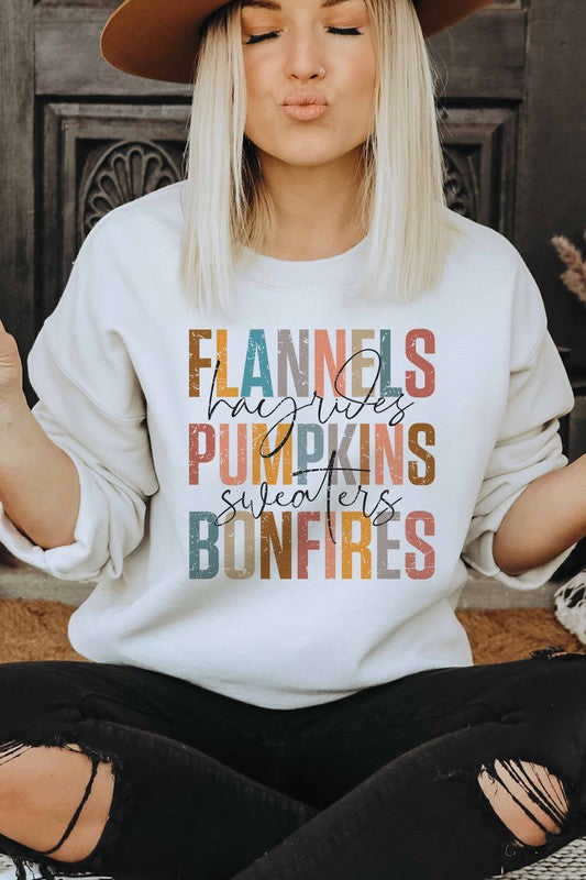 FLANNELS PUMPKINS BONFIRES GRAPHIC SWEATSHIRT - Style Baby OMG Fashion Boutique - Stylebabyomg - Buy - Aesthetic Baddie Outfits - Babyboo - OOTD - Shie 