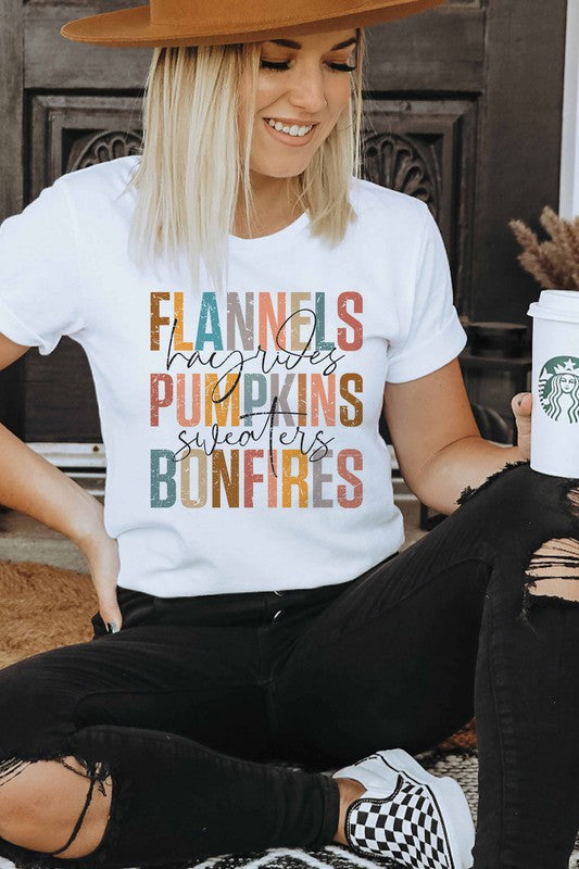 FLANNELS PUMPKINS BONFIRES GRAPHIC TEE PLUS SIZE - Style Baby OMG Fashion Boutique - Stylebabyomg - Buy - Aesthetic Baddie Outfits - Babyboo - OOTD - Shie 