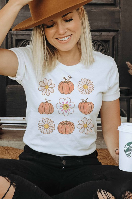 PUMPKINS AND FLOWERS GRAPHIC TEE PLUS SIZE - Style Baby OMG Fashion Boutique - Stylebabyomg - Buy - Aesthetic Baddie Outfits - Babyboo - OOTD - Shie 