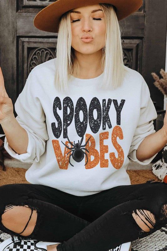 SPOOKY VIBES GRAPHIC SWEATSHIRT PLUS SIZE - Style Baby OMG Fashion Boutique - Stylebabyomg - Buy - Aesthetic Baddie Outfits - Babyboo - OOTD - Shie 