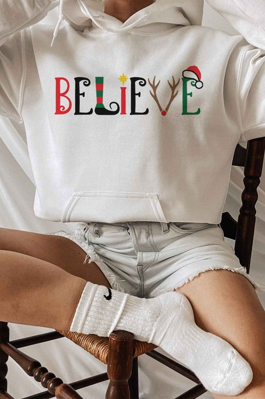 Believe Christmas Graphic Hoodie - Style Baby OMG Fashion Boutique - Stylebabyomg - Buy - Aesthetic Baddie Outfits - Babyboo - OOTD - Shie 