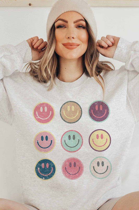 HAPPY FACE GALLERY GRAPHIC SWEATSHIRT - Style Baby OMG Fashion Boutique - Stylebabyomg - Buy - Aesthetic Baddie Outfits - Babyboo - OOTD - Shie 