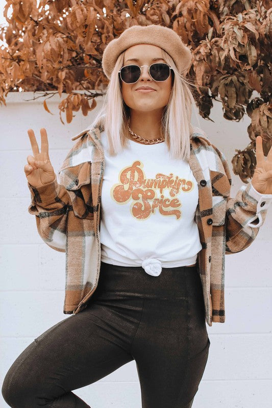 PUMPKIN SPICE GRAPHIC TEE PLUS SIZE - Style Baby OMG Fashion Boutique - Stylebabyomg - Buy - Aesthetic Baddie Outfits - Babyboo - OOTD - Shie 