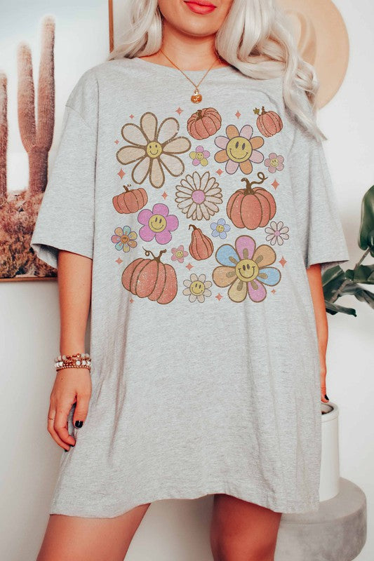 SMILEY PUMPKIN DAISY GRAPHIC TEE - Style Baby OMG Fashion Boutique - Stylebabyomg - Buy - Aesthetic Baddie Outfits - Babyboo - OOTD - Shie 