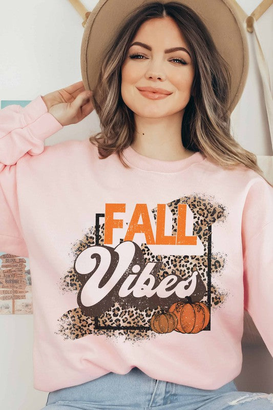 FALL VIBES PUMPKIN LEOPARD GRAPHIC SWEATSHIRT - Style Baby OMG Fashion Boutique - Stylebabyomg - Buy - Aesthetic Baddie Outfits - Babyboo - OOTD - Shie 