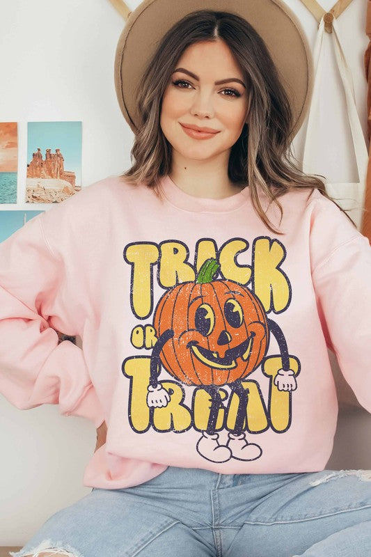 TRICK OR TREAT PUMPKIN GRAPHIC SWEATSHIRT - Style Baby OMG Fashion Boutique - Stylebabyomg - Buy - Aesthetic Baddie Outfits - Babyboo - OOTD - Shie 